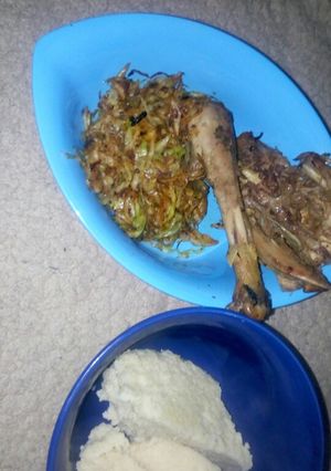 A picture of Chicken cabbage ugali.