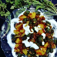 A picture of Curd dip bhindi aloo.