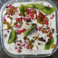 A picture of Nutty milk and fruits Breakfast.