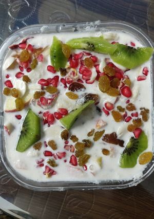 A picture of Nutty milk and fruits Breakfast.