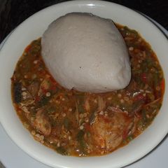 A picture of Maize and cassava swallow with okro soup.
