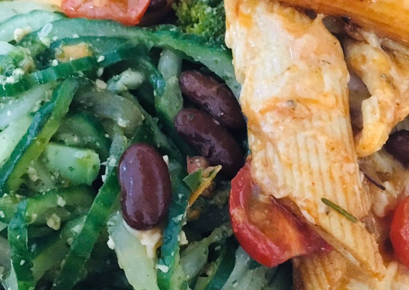 Penny pasta with zoodlles in spinach pesto #themechallenge