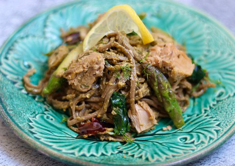 Wholewheat Soba noodles with tin tuna and green pesto ?