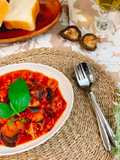 Eggplant and tomato stew with Shiitake powder
