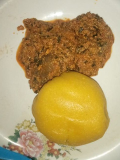 A picture of Eba with egusi soup.