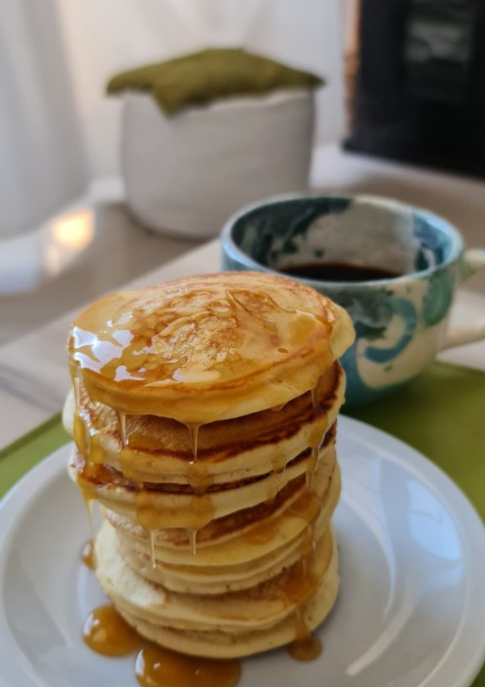 Una foto de Pancakes dulces (usé el suero del yogurt casero 👏👏👏!, vos podés usar leche