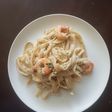 Fetuccini a la Alfredo con camarones, versión chilanga