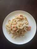 Fetuccini a la Alfredo con camarones, versión chilanga
