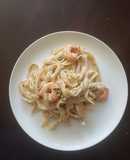 Fetuccini a la Alfredo con camarones, versión chilanga