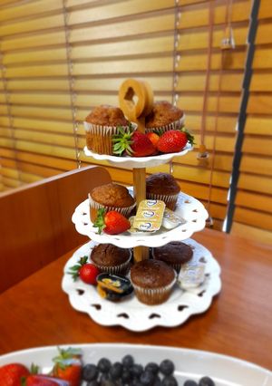 A picture of Banana and strawberry muffins.