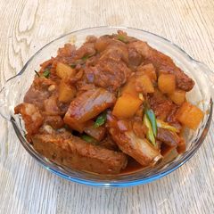 Korean kimchi pork rib stew A picture of Korean kimchi pork rib stew.