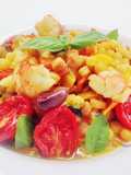 Fregola sarda allo zafferano con gamberi e peperoni corno