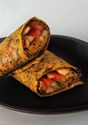 A picture of Yam kathi roll.