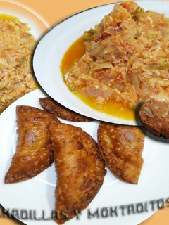 Una foto de Revuelto de bacalao con tomate y verduras