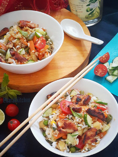 A picture of Healthy Rice Bowl with Stir Fried Chicken.