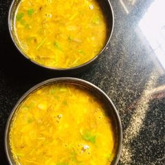 A picture of Plantain flower horse gram soup.