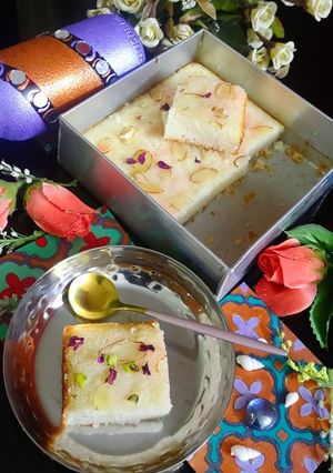 A picture of Semolina coconut cake.