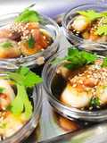 Cucharitas de vieira y foie Mi-Cuit con salsa teriyaki