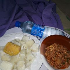 Boiled Yam and Plantain with Egg Sauce A picture of Boiled Yam and Plantain with Egg Sauce.