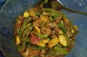 Resep Oseng buncis jagung muda + cumi asin Simpel