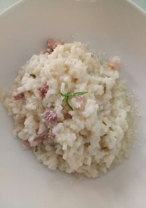 A picture of Rosemary and pancetta risotto.