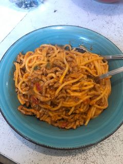 Una foto de Pasta con carne picada cremosa