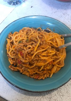 Una foto de Pasta con carne picada cremosa