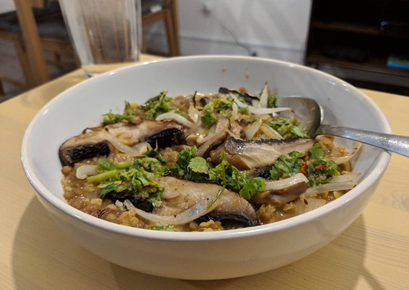 Crispy mushroom dal with coriander chutney