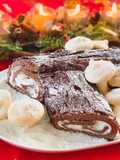 Yule Log with Meringue Mushrooms
