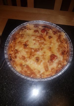 A picture of Baked Penne with Tomato Sauce, Chicken Fillet, and Cheese!.