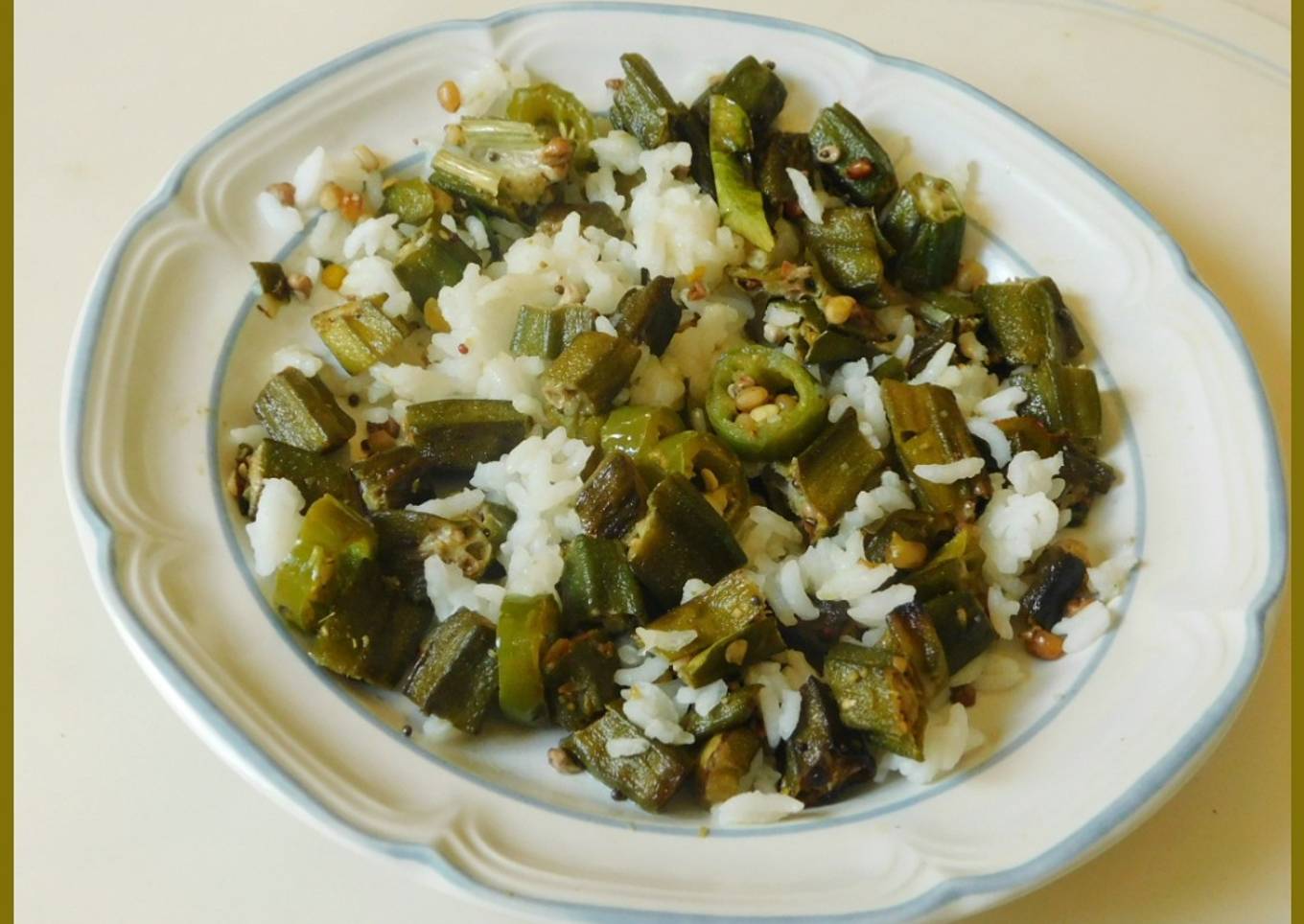 Rice with Bhindi (Okra) Stir fry