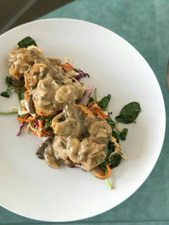 A picture of Healthy salad mushroom sauce.