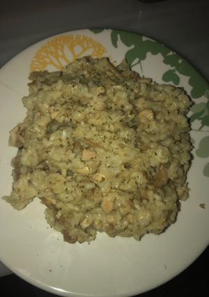 Una foto de Risotto con pollo y setas