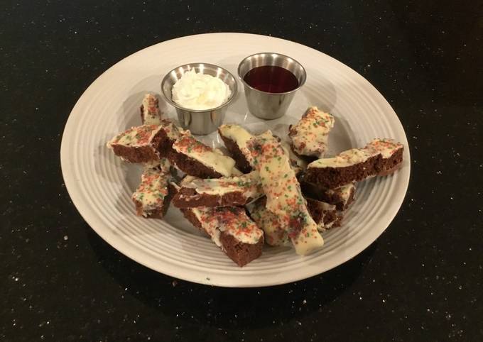 How to Make Speedy Brownie Fries with Fresh Strawberry Sauce and
Whipped Creamy