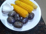 Boiled corn, pear and coconut