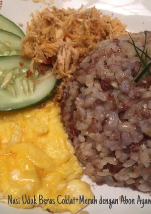 Foto resep Nasi Uduk Beras Coklat+Merah dengan Abon Ayam Terasi