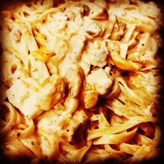 Leftover Salmon-Mushroom Fettuccine Alfredo A picture of Leftover Salmon-Mushroom Fettuccine Alfredo.