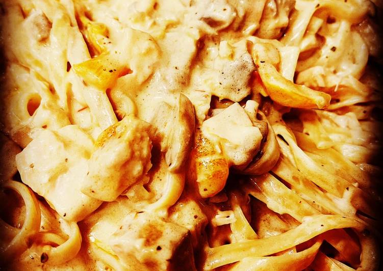 Recipe of Homemade Leftover Salmon-Mushroom Fettuccine Alfredo