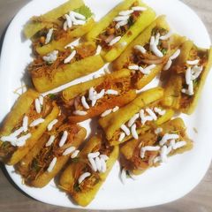 Boti chat masala fryums chat A picture of Boti chat masala fryums chat.