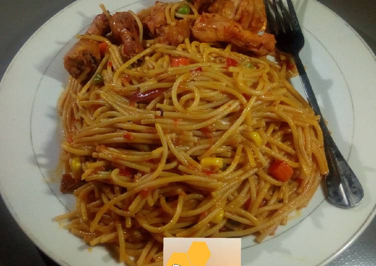 Easiest Way to Prepare Quick Mixed veggie Spaghetti and Sauté Chicken