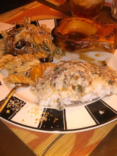 A picture of Brad's panko parmesan crusted cod with cilantro lime cream sauce.