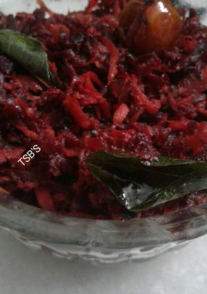 A picture of Beetroot carrot & coconut thoranKerala style veggie.