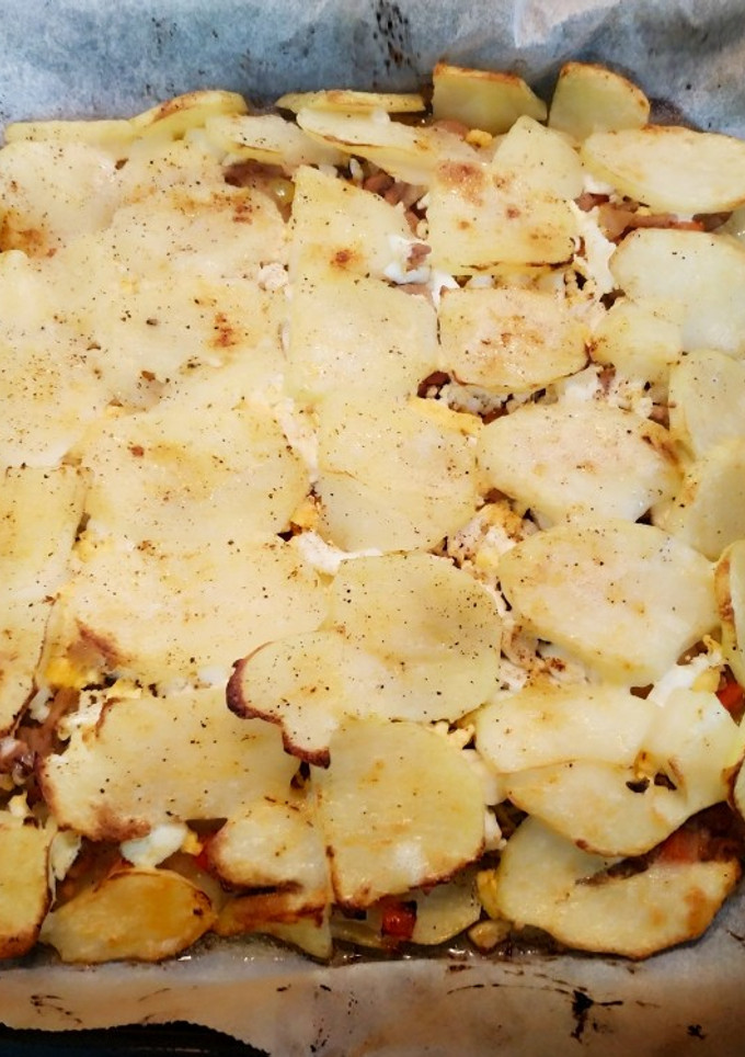Una foto de Pastel de papas en rodajas