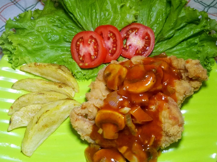 Langkah Gampang Membikin Resep Steak ayam saos jamur ala resto yang Lezat Anti Ribet, Lezat
