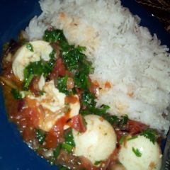 A picture of Simple and easy egg curry with rice.