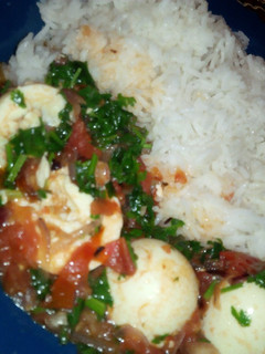 A picture of Simple and easy egg curry with rice.