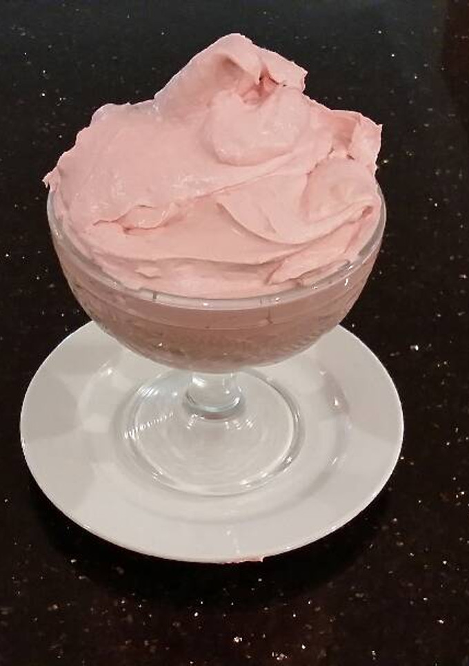 A picture of Whipped White Chocolate Raspberry Ganache Frosting and Filling.