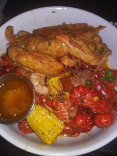 A picture of Soft Shell Crab with Crawfish and Smoked Sausage.