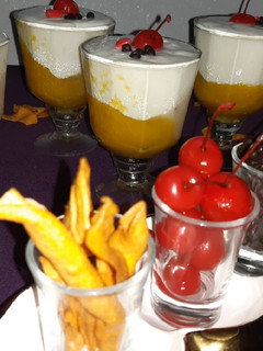 A picture of Mango lychee panna cotta.
