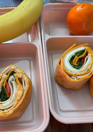 A picture of Buffalo chicken pinwheels.